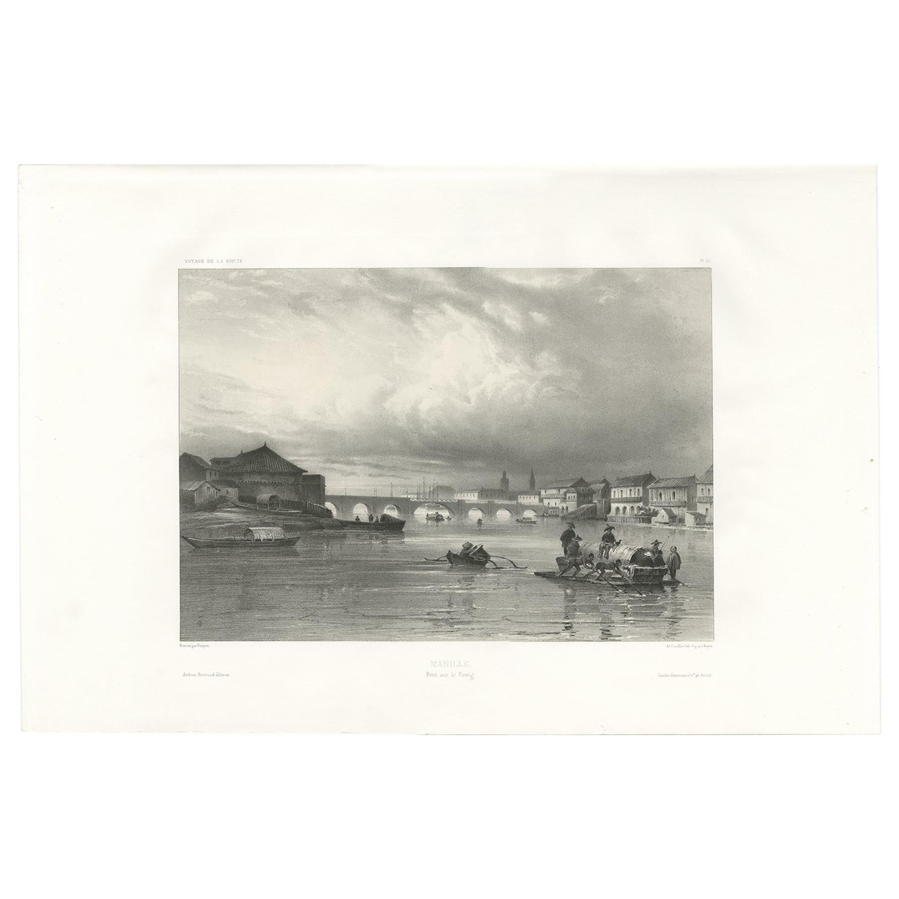 Antique Print of Manilla and the Pasig River in the Philippines  For Sale