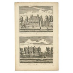 Antique Print of Mansion Postwijck and Bergvliet Manor in the Netherlands, 1730