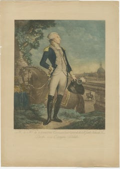 Antique Print of La Fayette, a French Aristocrat, Freemason & Militair, ca.1790