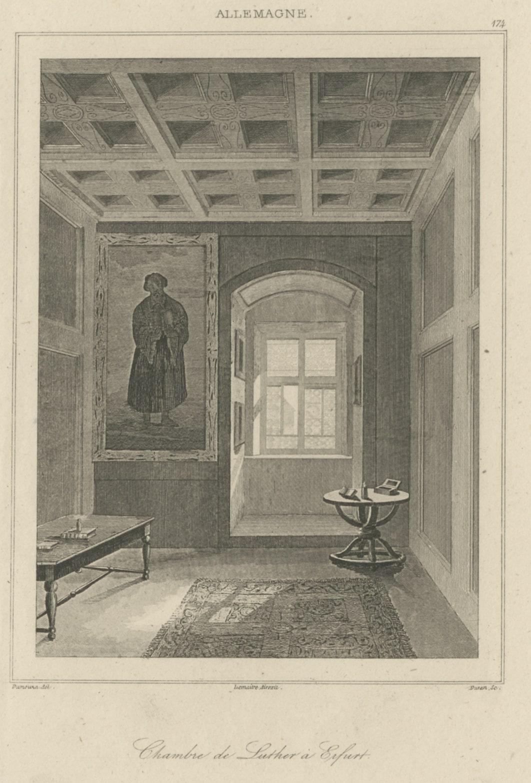 Paper Antique Print of Martin Luther's Monastery Room in Germany, 1838 For Sale