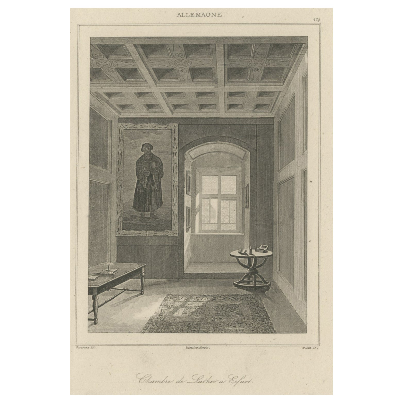 Stampa antica della stanza del monastero di Martin Luther in Germania, 1838 in vendita