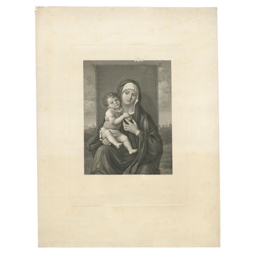 Untitled antique print depicting Mary holding Christ on her lap. Source unknown, to be determined.

Artists and Engravers: Made after Bellini, signed by L. Boscato (?). 

Condition: Good, damage on the upper side of the image. Please study image
