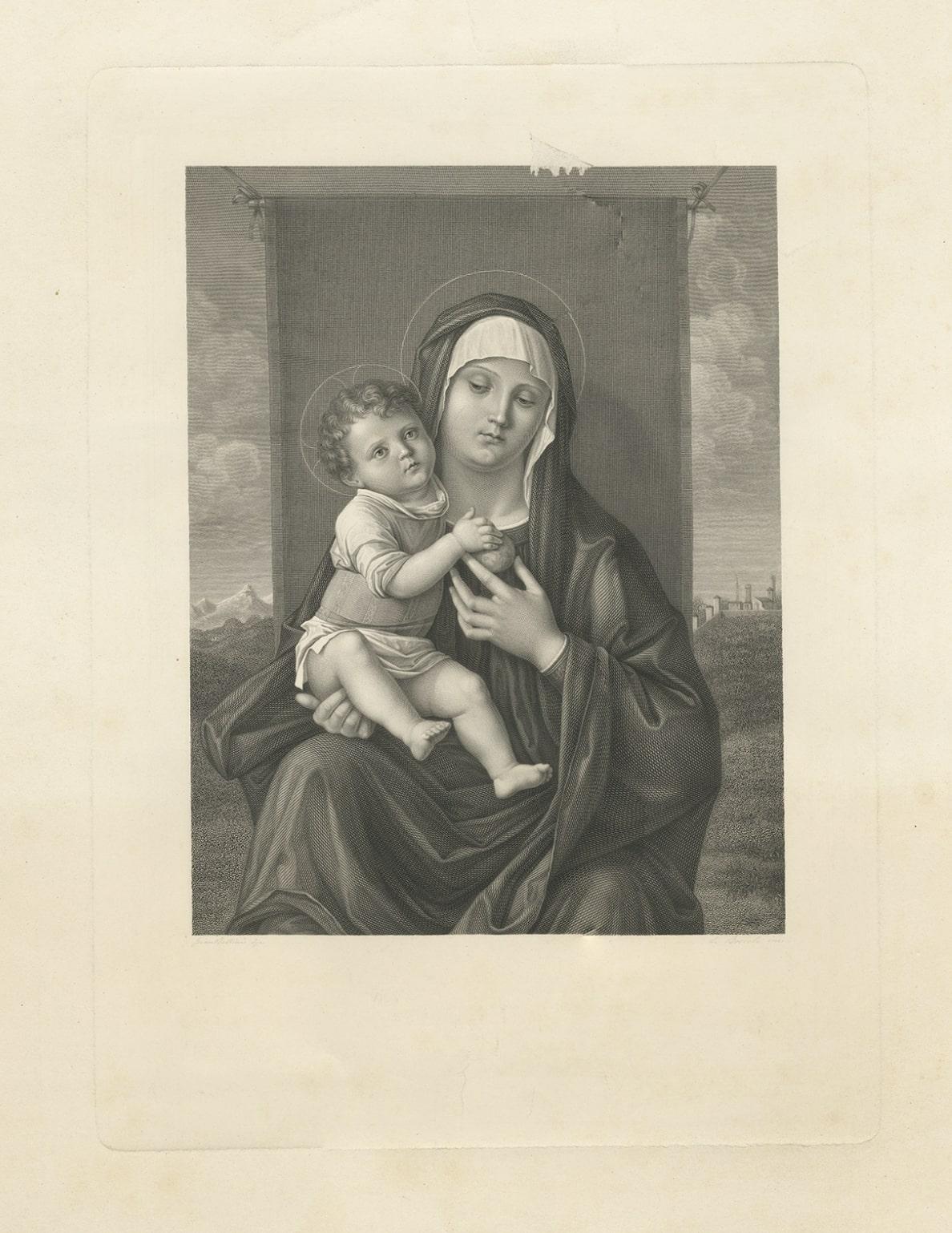 Antiker Druck von Maria, die Jesus Christus hält, um 1880 (Papier) im Angebot