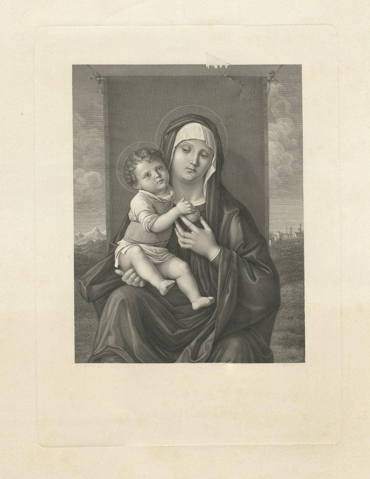 Antique Print of Mary Holding Jesus Christ, C.1880