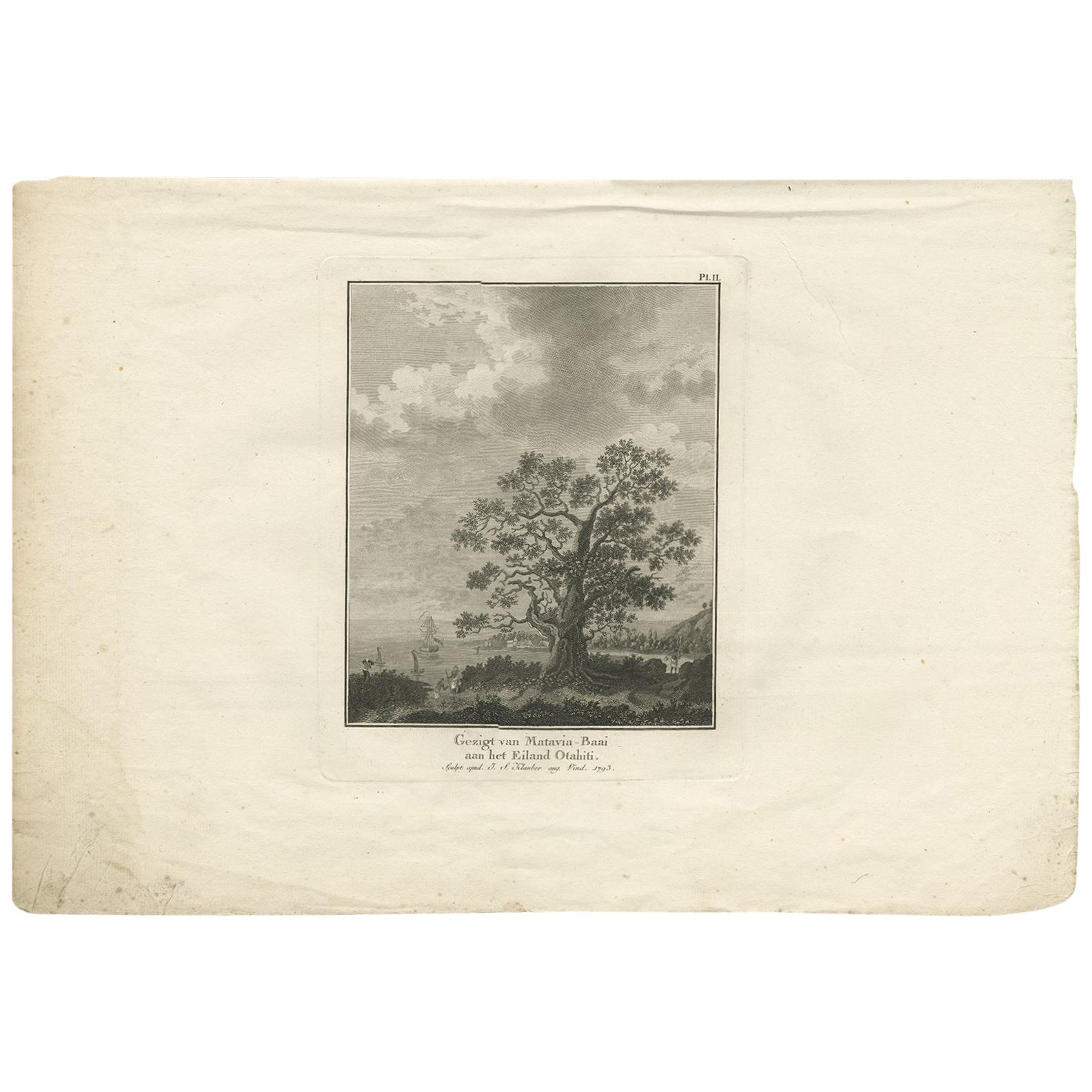 Antiker Druck der Matavia- Bay „Tahiti“ von Cook, 1803