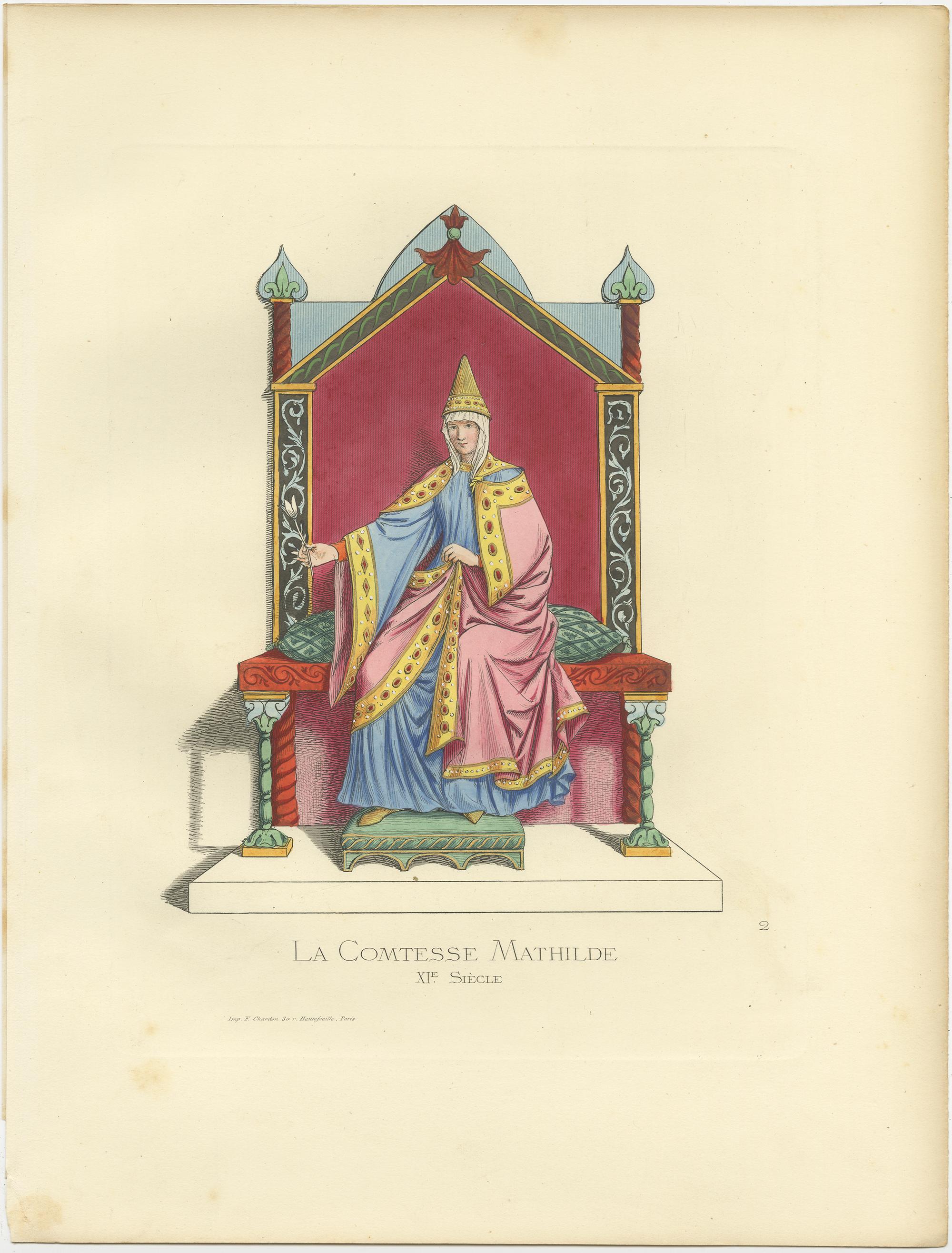 19th Century Antique Print of Matilda of Tuscany, Italian Countess, by Bonnard, 1860 For Sale