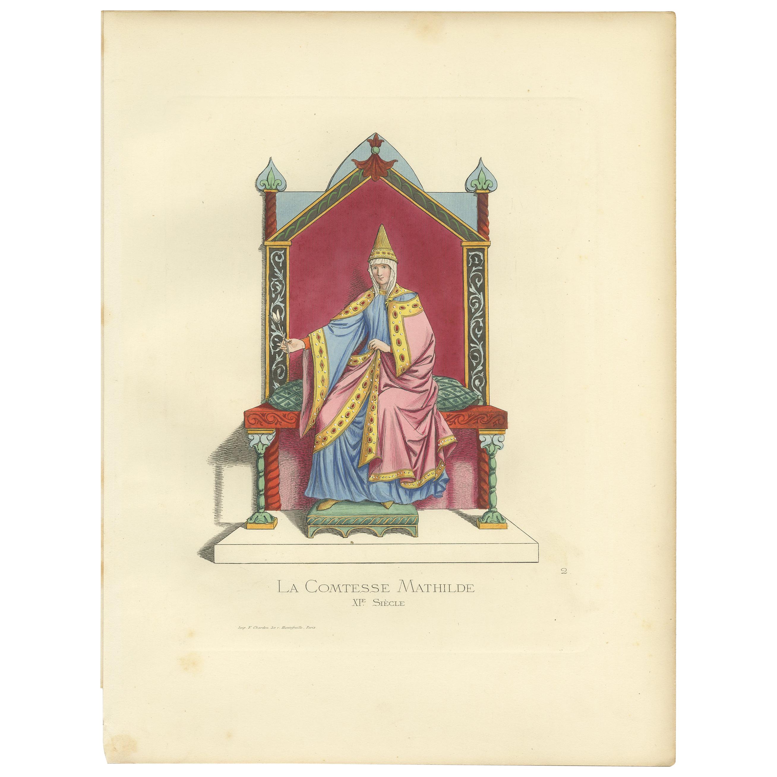 Antique Print of Matilda of Tuscany, Italian Countess, by Bonnard, 1860 For Sale