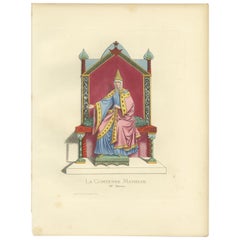 Antique Print of Matilda of Tuscany, Italian Countess, by Bonnard, 1860