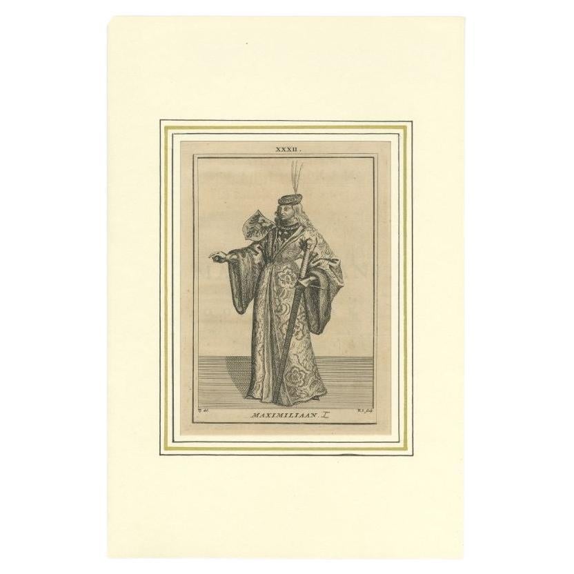 Gravure ancienne de Maximilian I, empereur du Saint Empire romain, 1745 en vente