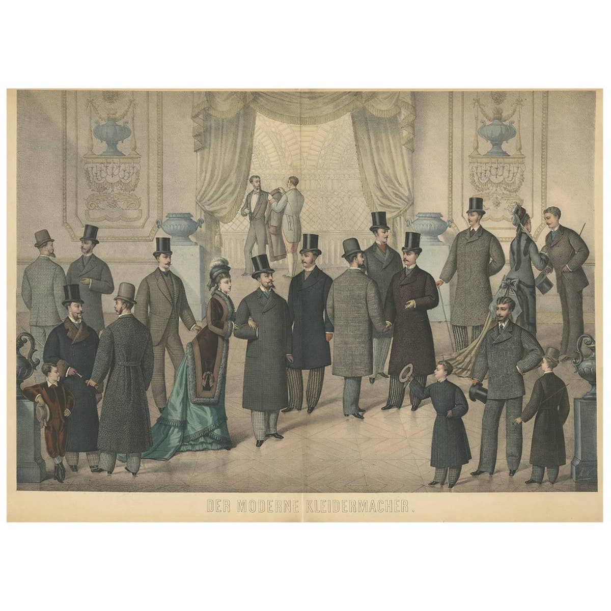 Antique Print of Men and Women's Fashion ii, circa 1900