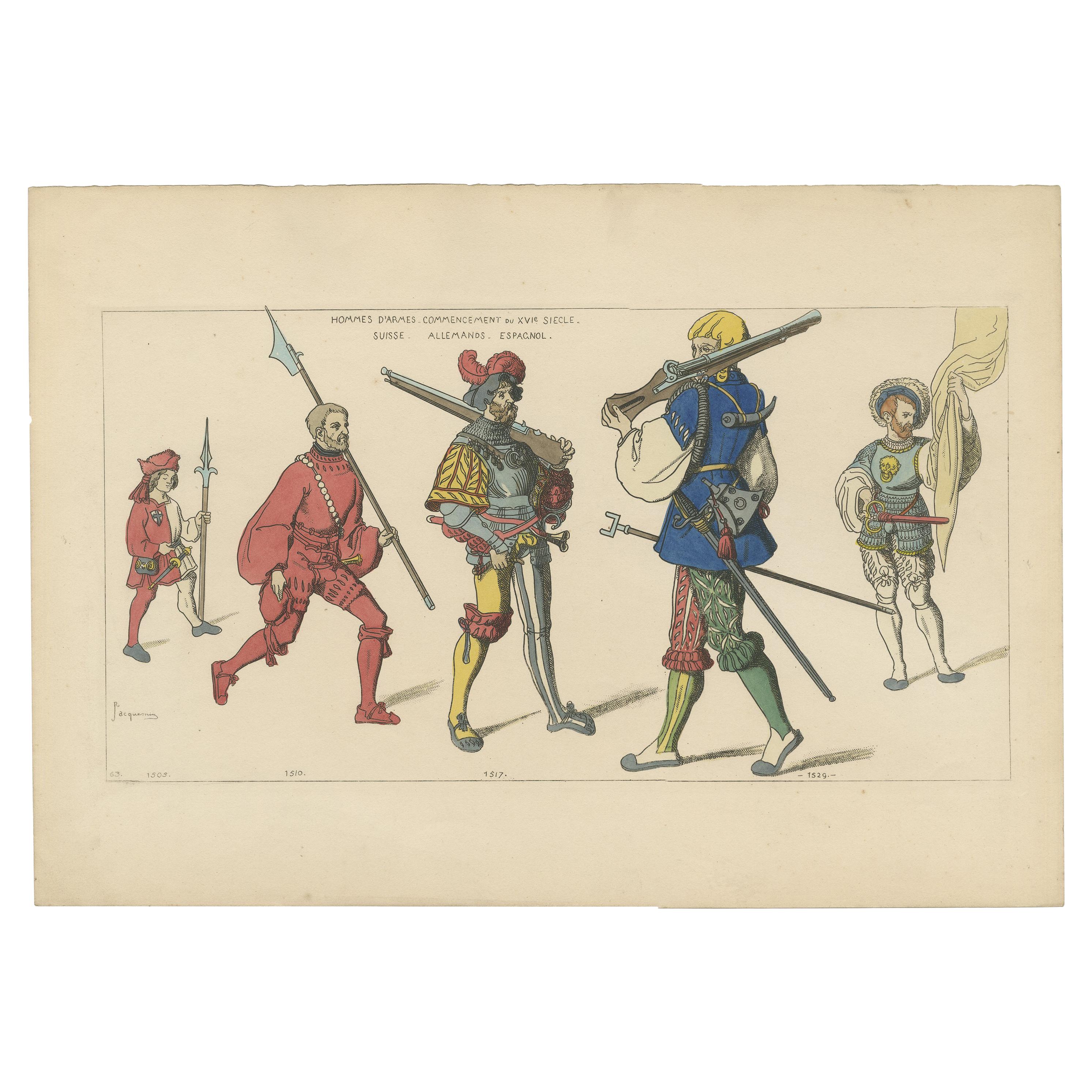 Antique Print of Men at Arms by Jacquemin 'c.1870'