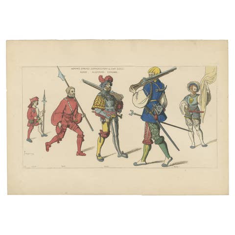 Antique Print of Men at Arms by Jacquemin 'c.1870'