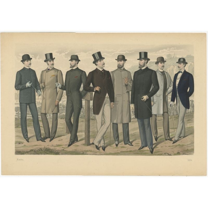 Antique Print of Men's Fashion in March, 1885 For Sale