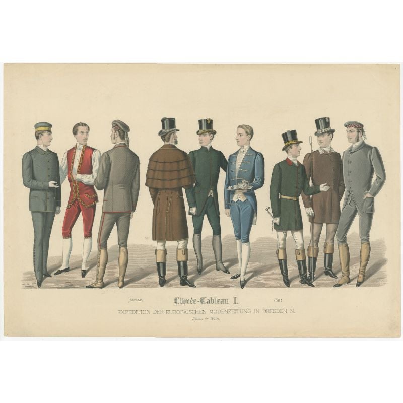 Antique Print of Men's Fashion, Published in January 1886, circa 1900 For Sale