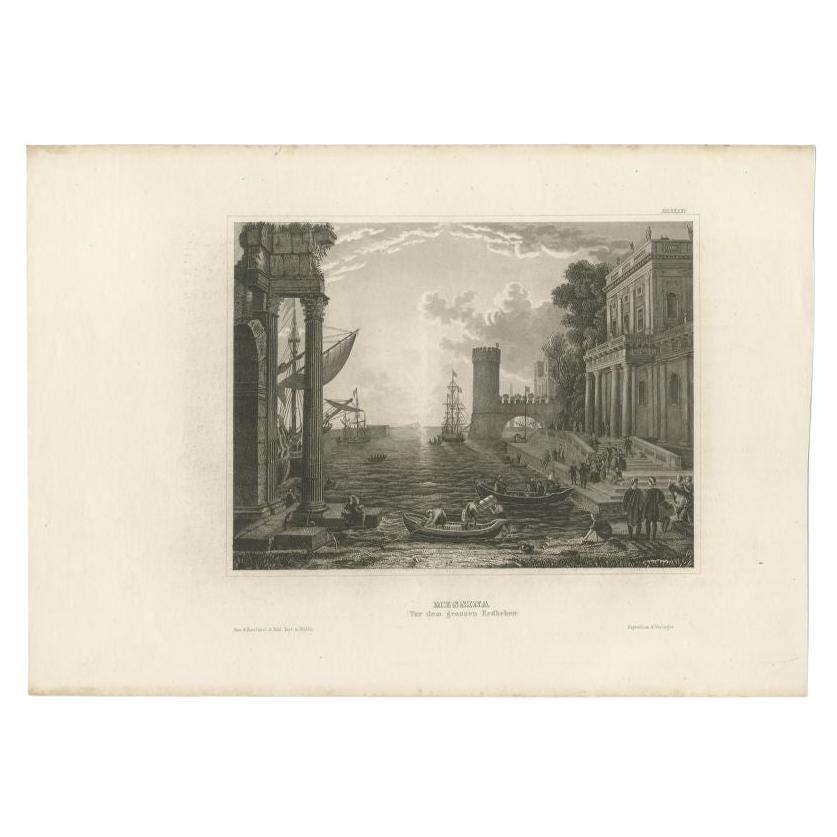 Antique Print of Messina, Sicily, Italy, 1848 For Sale
