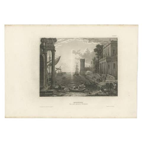 Antique Print of Messina, Sicily, Italy, 1848