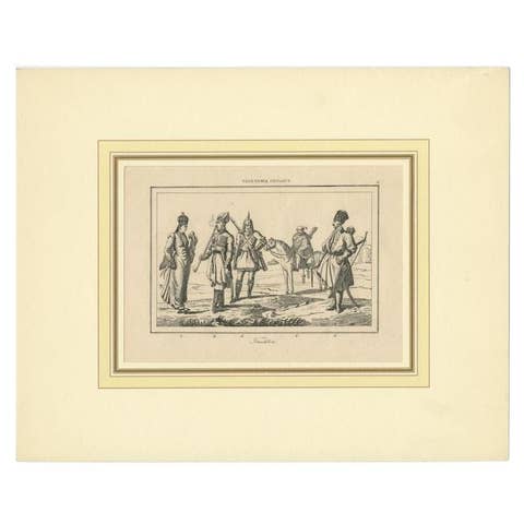 Antique Print of Military Costumes of the Caucasus Region, circa 1880