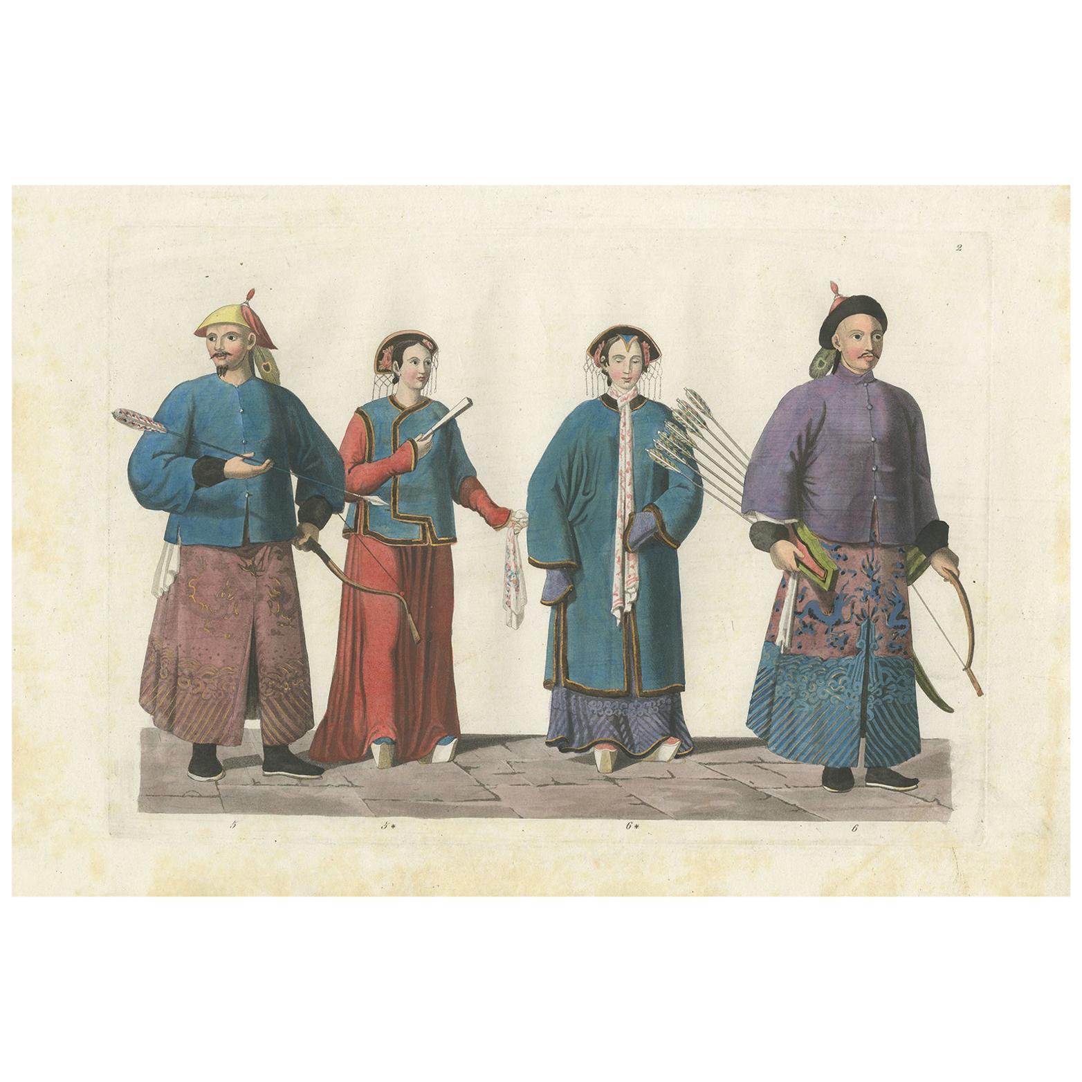 Antique Print of Military Mandarins by Ferrario '1831'