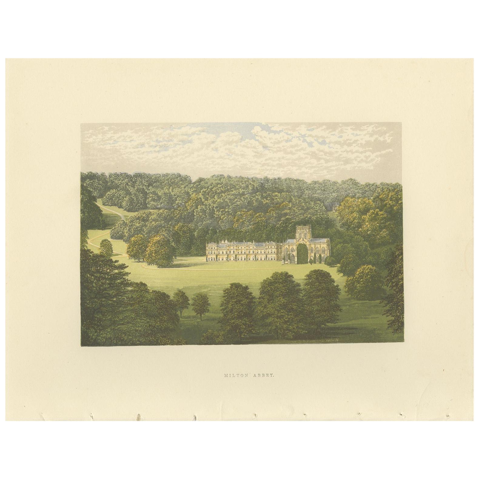 Antique Print of Milton Abbey by Morris, 'circa 1880'