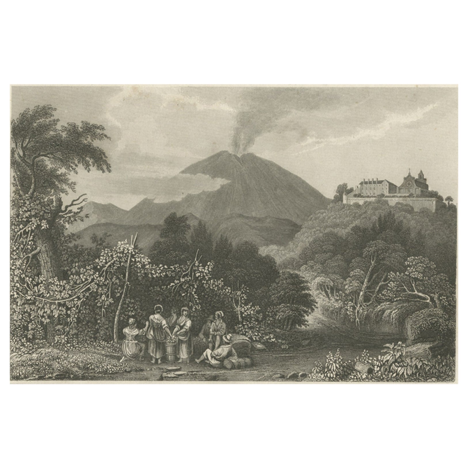 Antiker antiker Druck der Monastery St. Angelo in Neapel, Italien, 1837 im Angebot