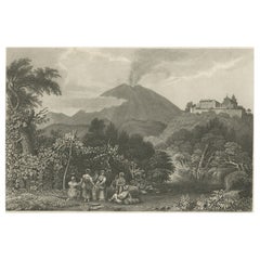 Antiker antiker Druck der Monastery St. Angelo in Neapel, Italien, 1837