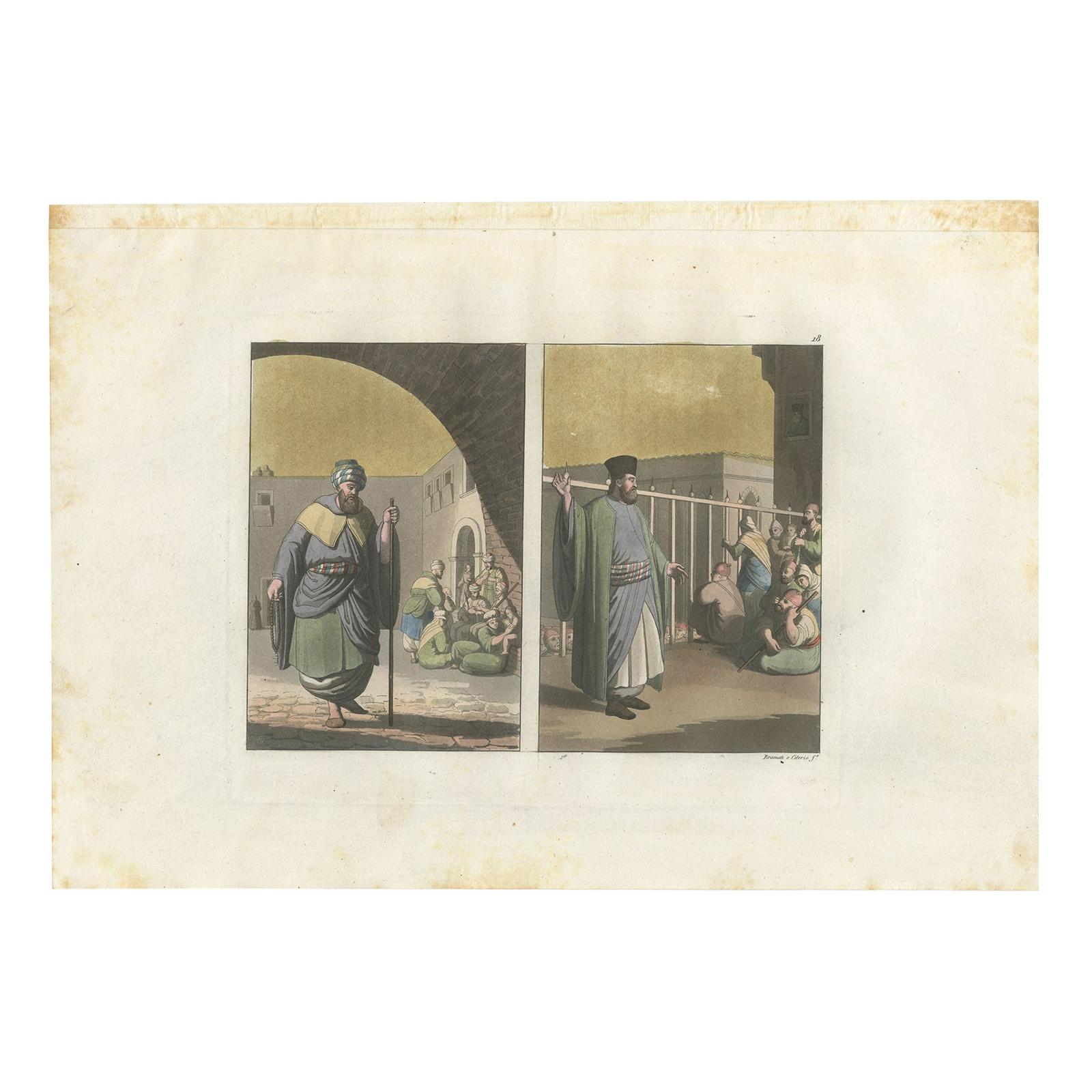 Antique Print of Monks and Pilgrims by Ferrario '1831' For Sale
