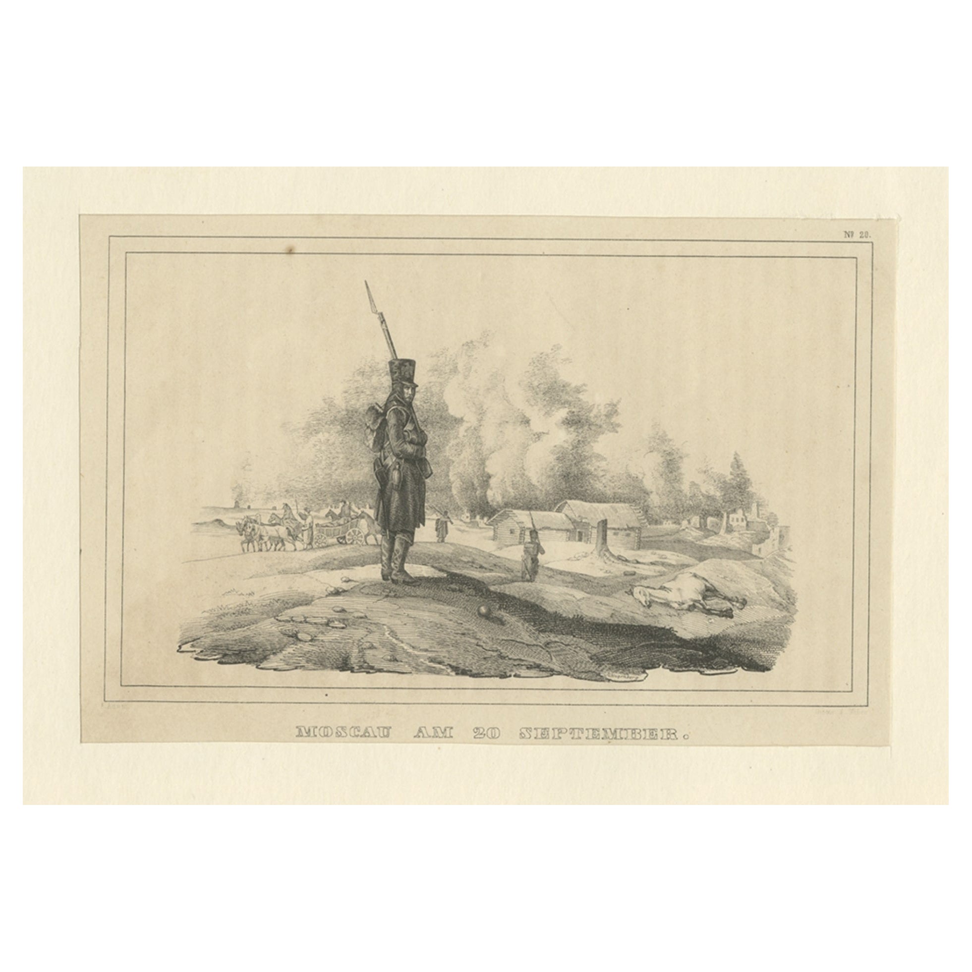 Impression ancienne de Moscou pendant le feu de Moscou pendant les guerres de Napoléon, Russie, 1845