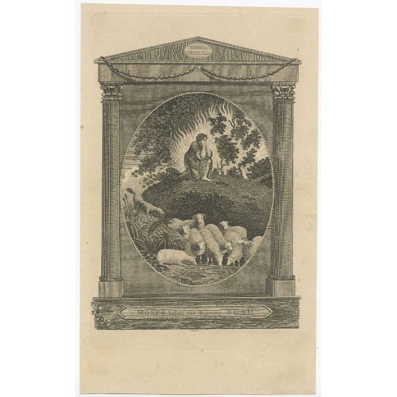 Antique Print of Moses and the Burning Bramble Bush, c.1760 For Sale