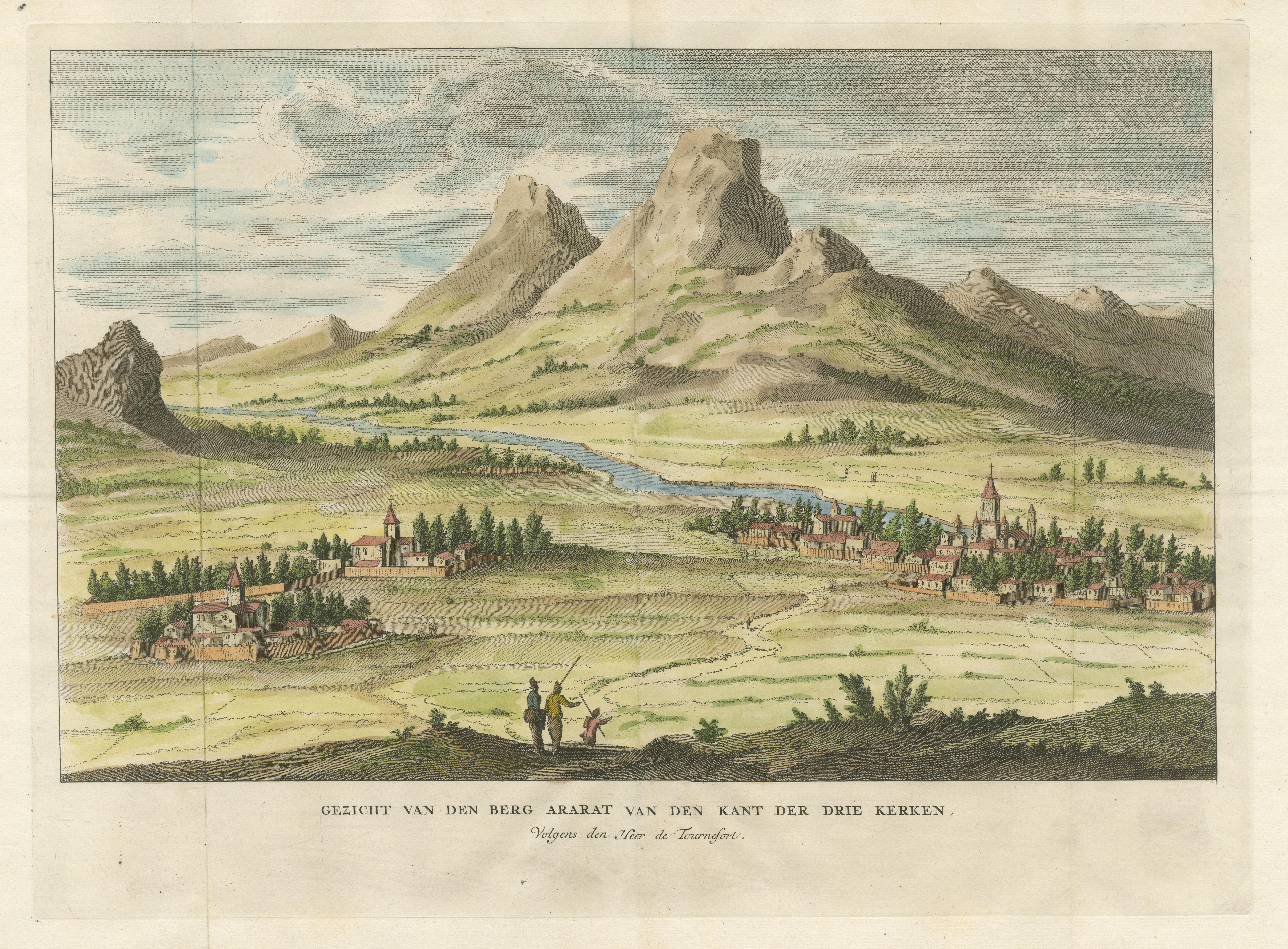Antique Print of Mount Ararat with the Three Churches, Turkey In Good Condition In Langweer, NL