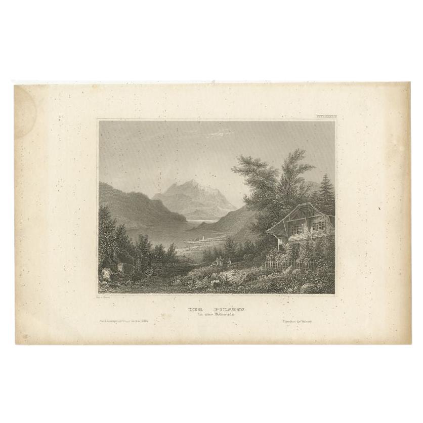 Antique Print of Mount Pilatus, c.1860 For Sale
