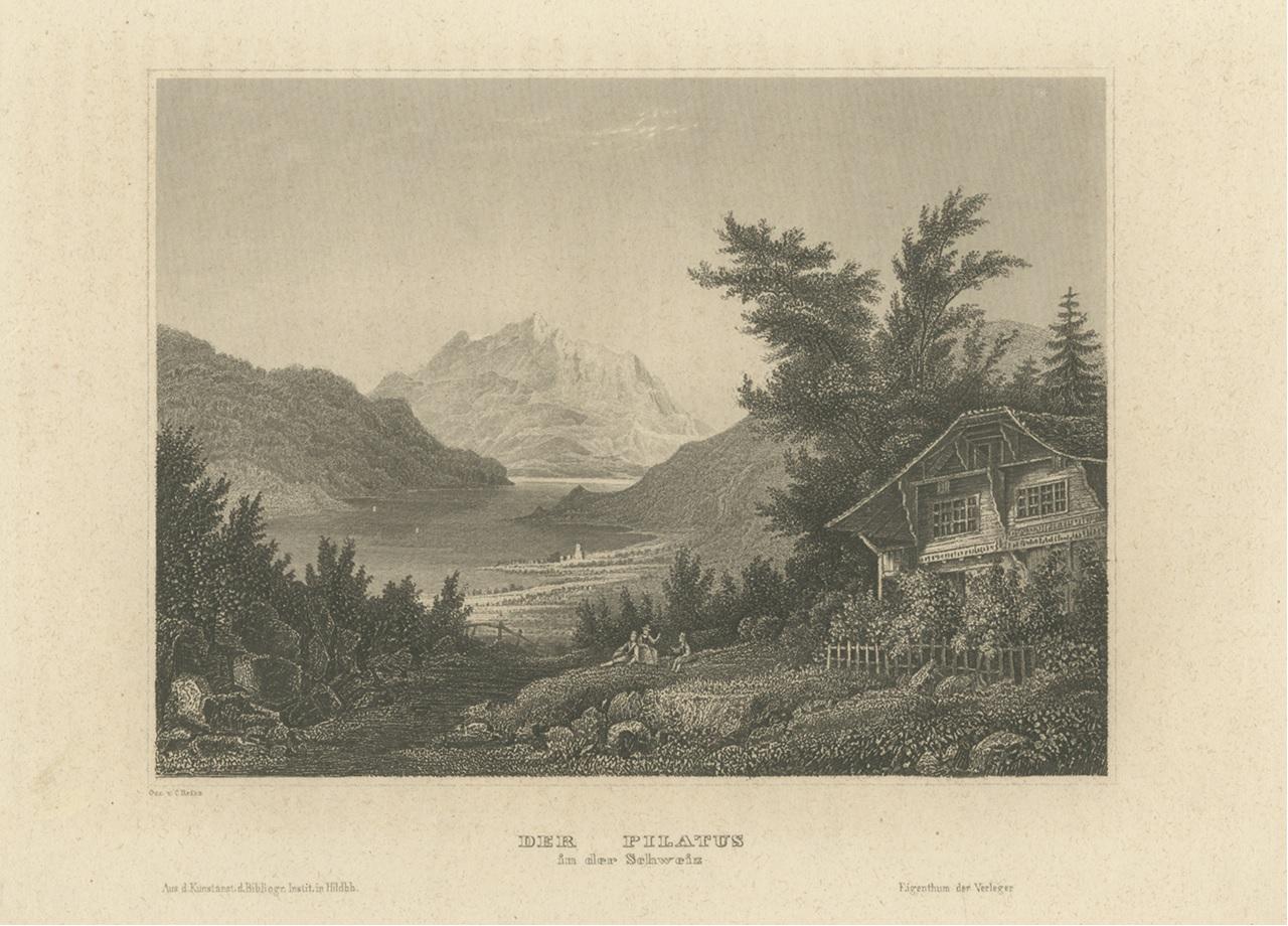 Antique Print of Mount Pilatus, Switzerland In Good Condition For Sale In Langweer, NL