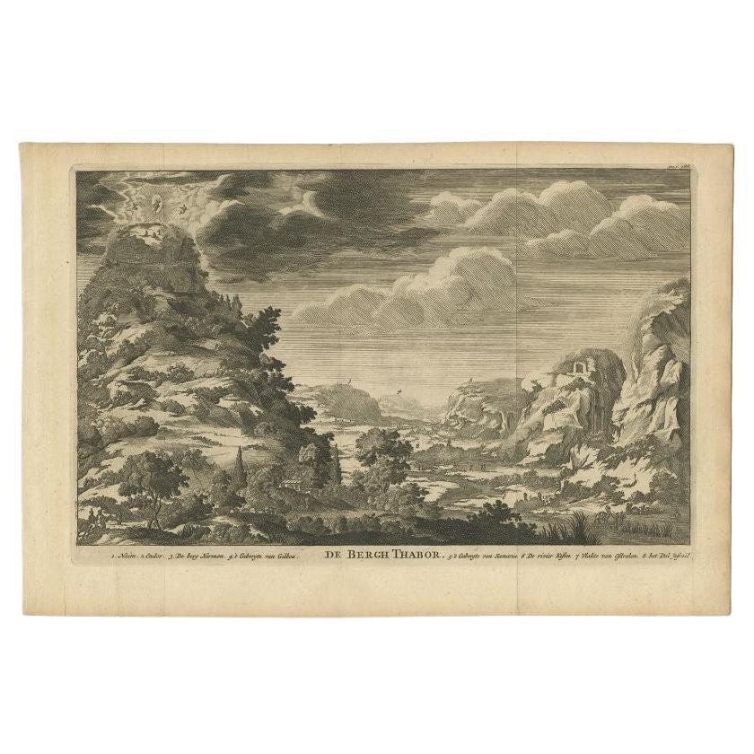 Antique Print of Mount Tabor and the Transfiguration of Christ, Israel, 1717 For Sale