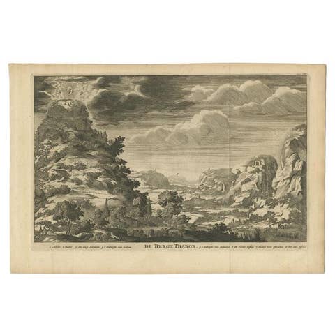 Antique Print of Mount Tabor and the Transfiguration of Christ, Israel, 1717
