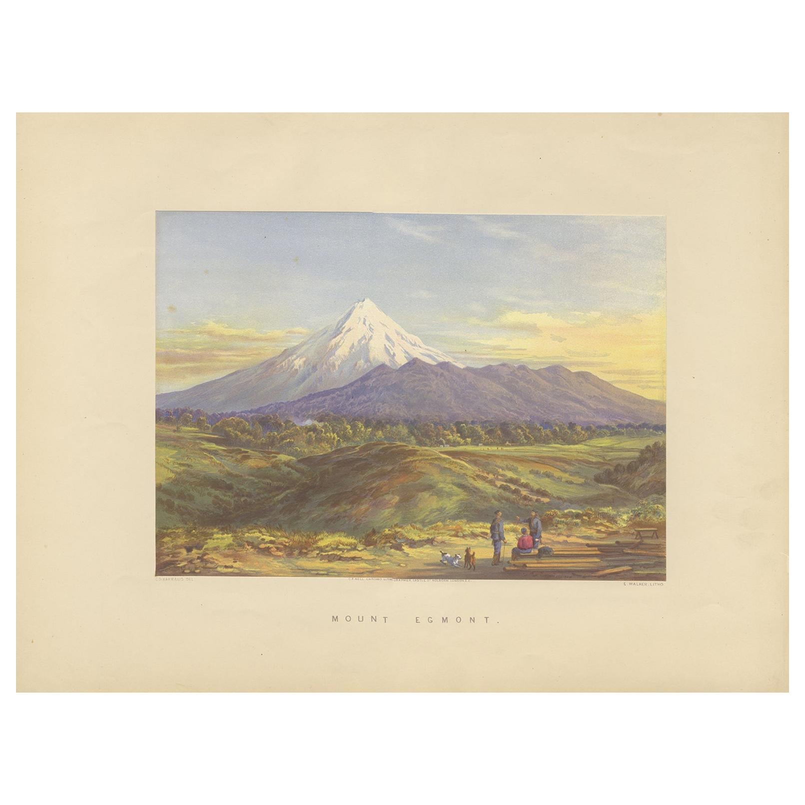 Antique Print of Mount Taranaki / Egmont 'New Zealand' by Walker, circa 1877