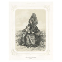 Stampa antica di donna in lutto dalla regione di Lisieux in Francia, 1852