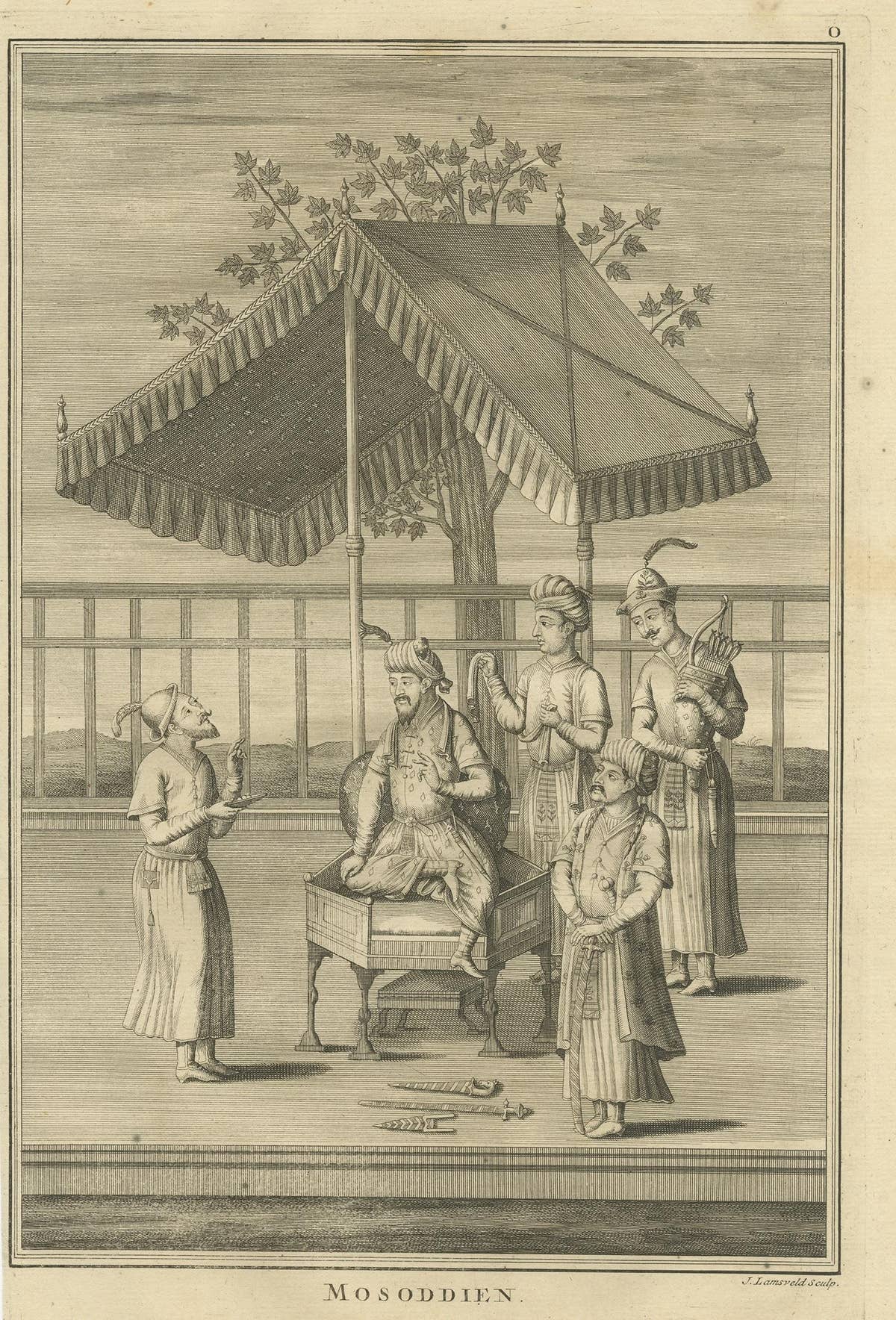 Antique Print of Mughal Empire Figures by Valentijn '1726'