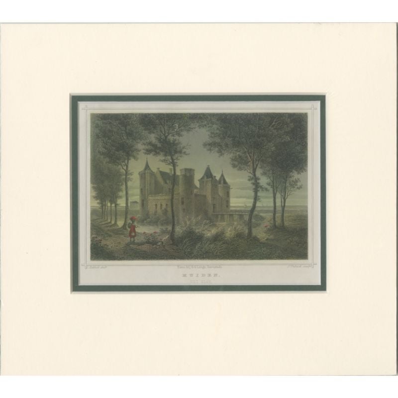 Antique Print of Muiden Castle in the Netherlands, circa 1858