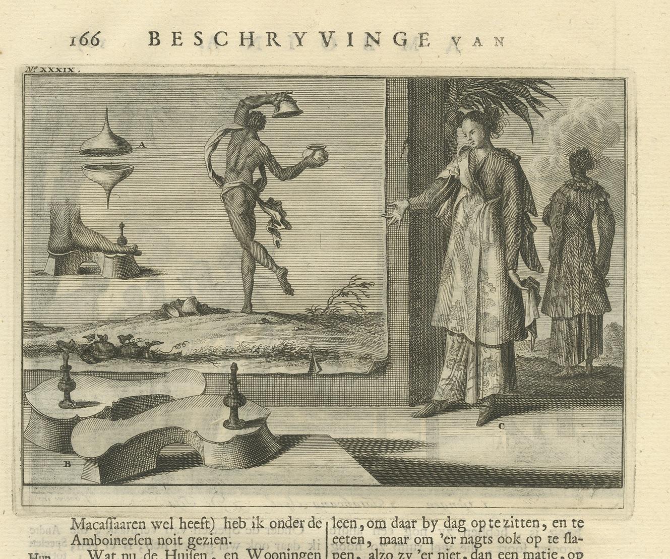 Antiker Druck von Musikinstrumenten aus Bernstein von Valentijn '1726' im Zustand „Gut“ im Angebot in Langweer, NL