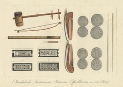 Print of Musical Instruments and Other Items of Java by Hurter 'circa 1830'