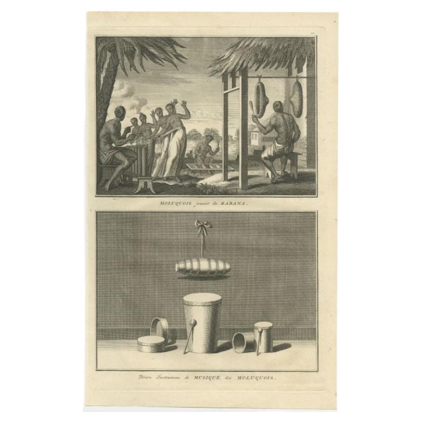 Antique Print of Musicians and Instruments in Asia, c.1730 For Sale