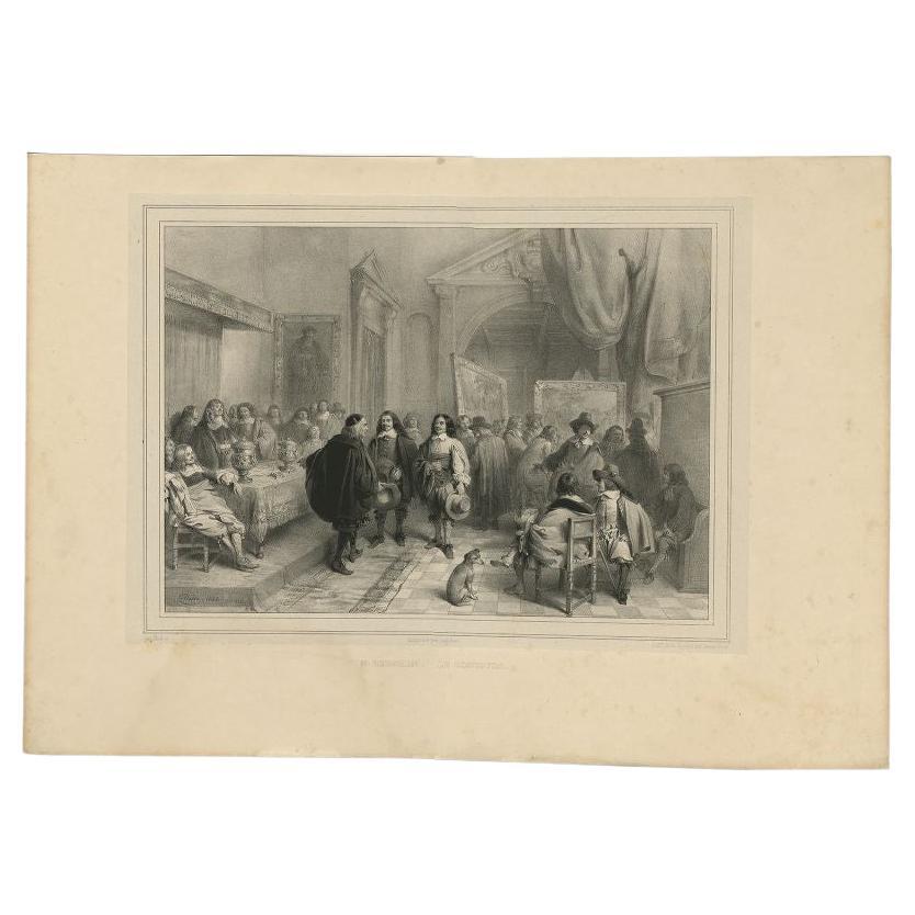 Antique Print of N. Berghem and the Competition, circa 1842 For Sale