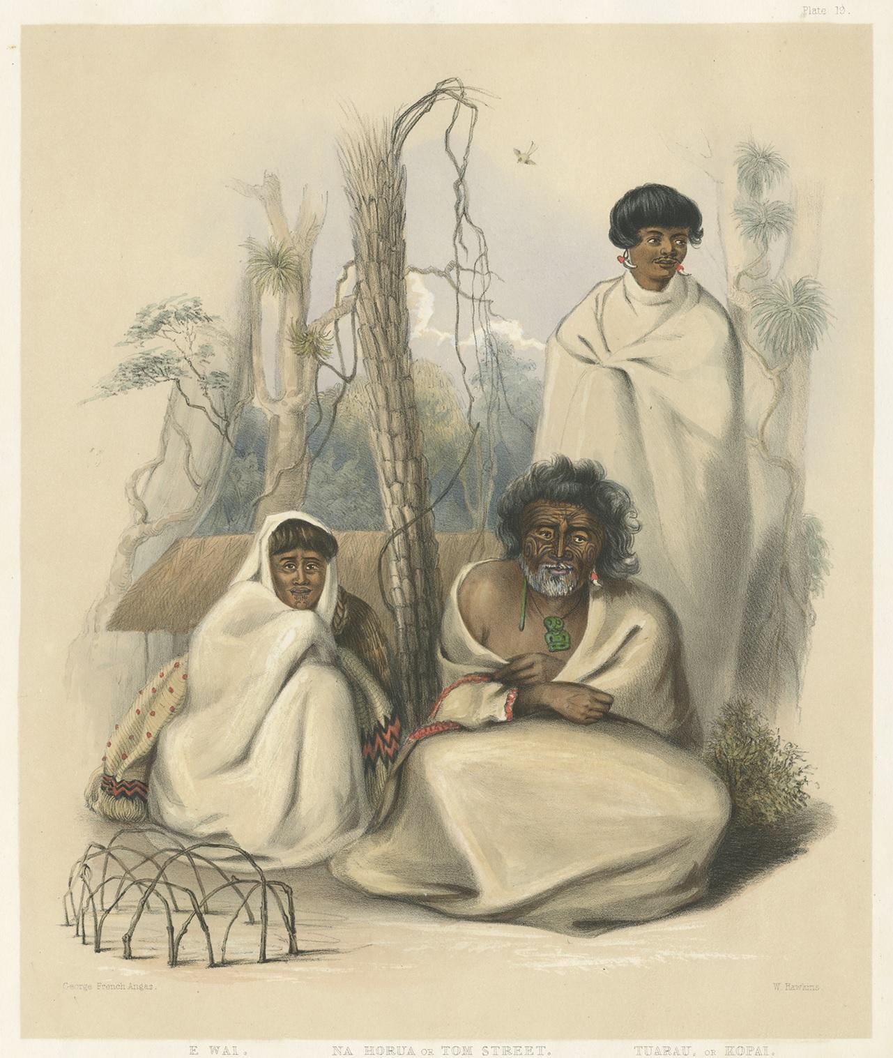 Antique Print of Na Horua and his Family by Angas, 1847 In Good Condition For Sale In Langweer, NL
