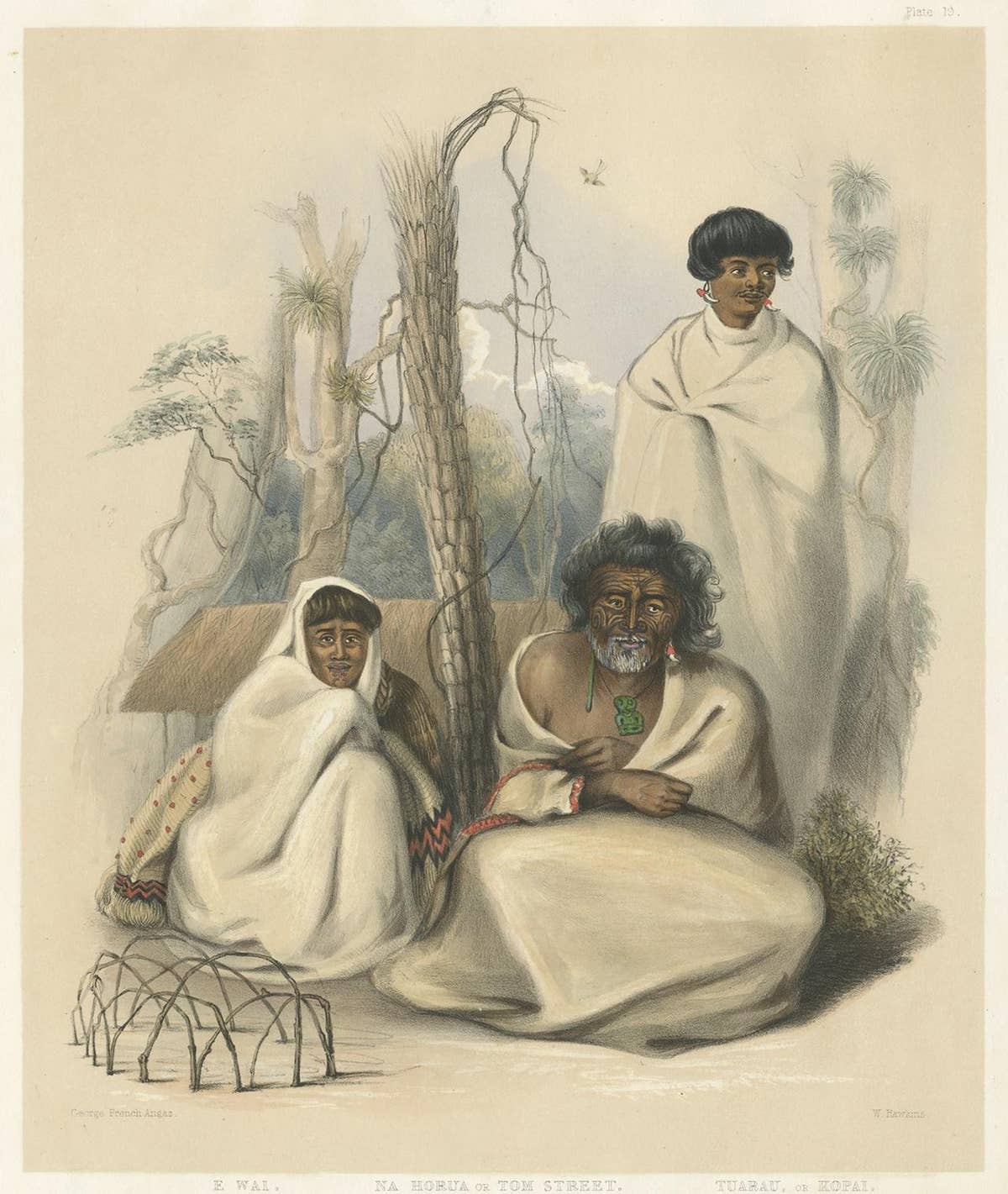 Antique Print of Na Horua and his Family by Angas, 1847