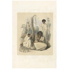 Antique Print of Na Horua and his Family by Angas, 1847