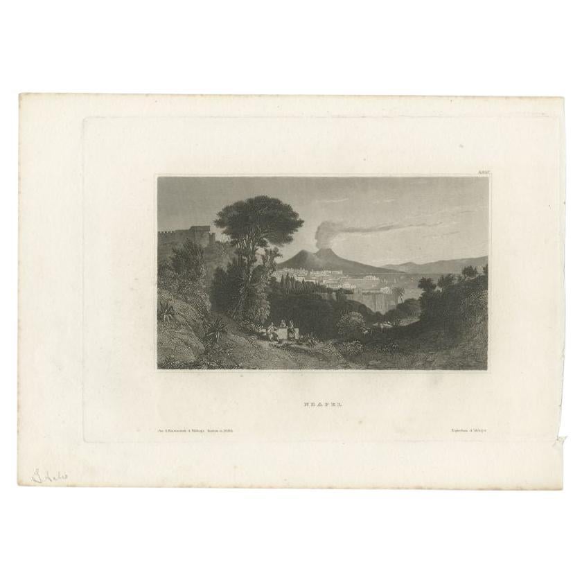 Antique Print of Naples, Italy, circa 1835 For Sale