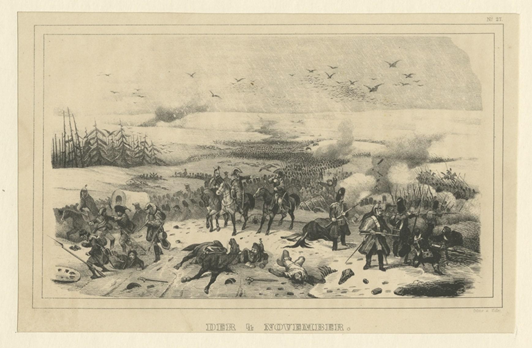 Paper Antique Print of Napoleon Wars of the Battle of 4 November 1812, 1845 For Sale