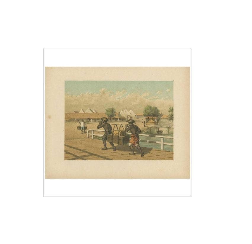 Antique Print of native 'koelies' or carriers on Java by M.T.H. Perelaer (1888)