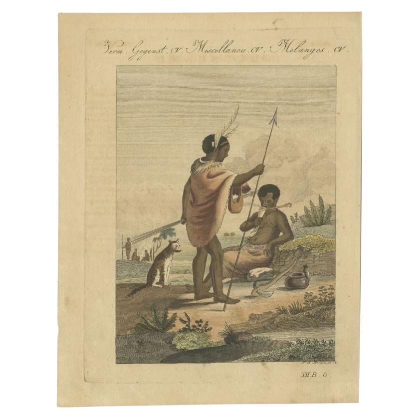 Stampa antica originale con indigeni dell'Africa (