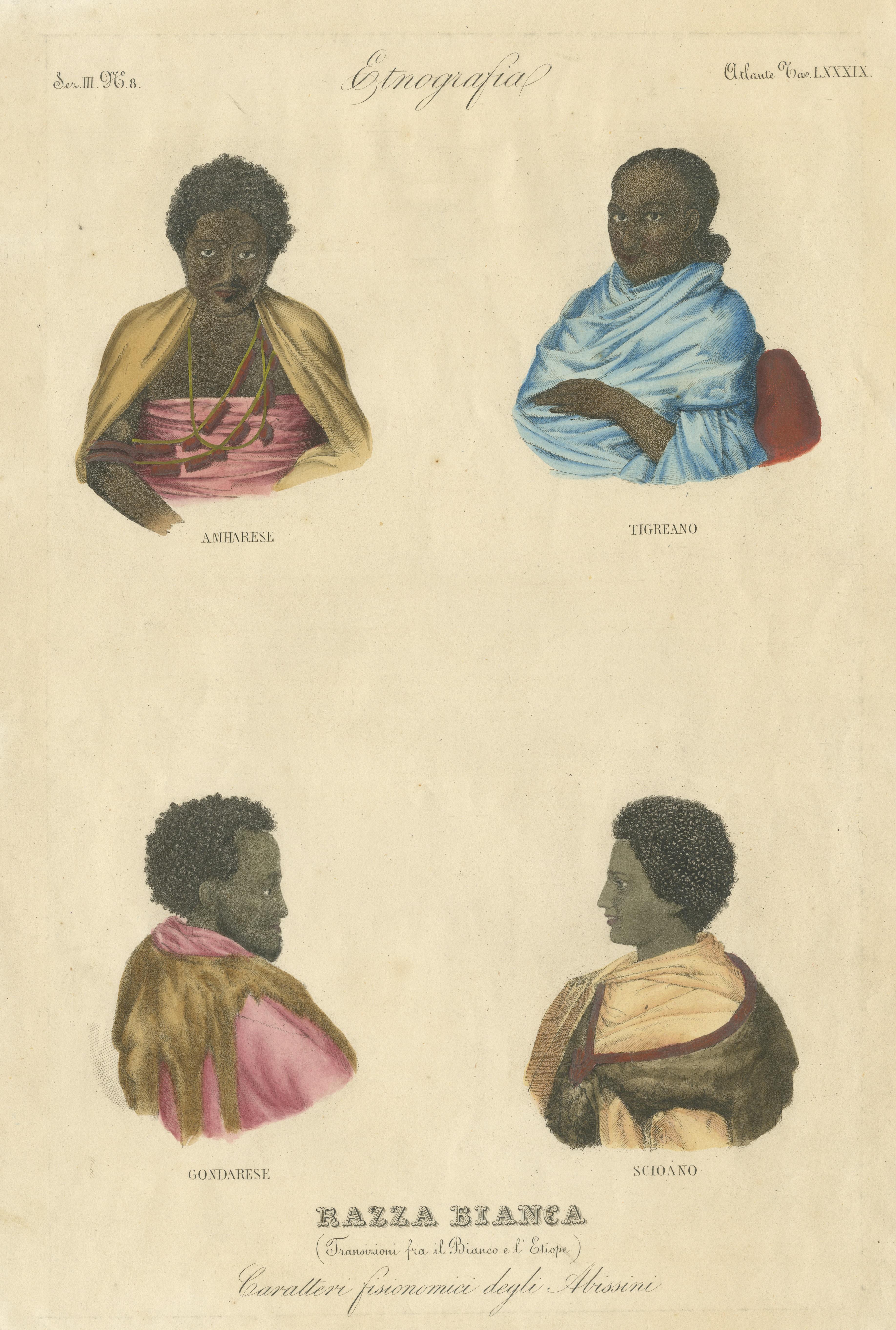 Grabado antiguo de nativos de Etiopía en Bastante bueno estado para la venta en Langweer, NL