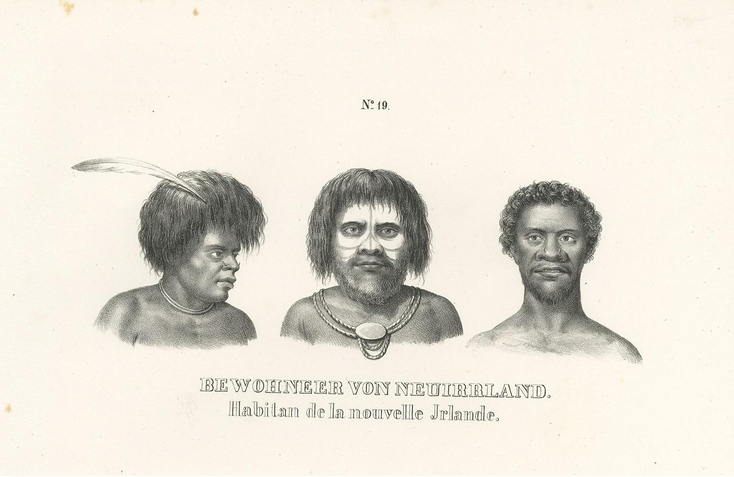 Antiker antiker Druck von Einheimischen aus Neuengland und Neuguinea von Honegger, 1836 im Zustand „Gut“ im Angebot in Langweer, NL